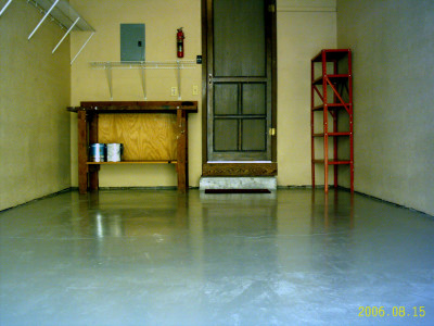 Finished garage with painted floor